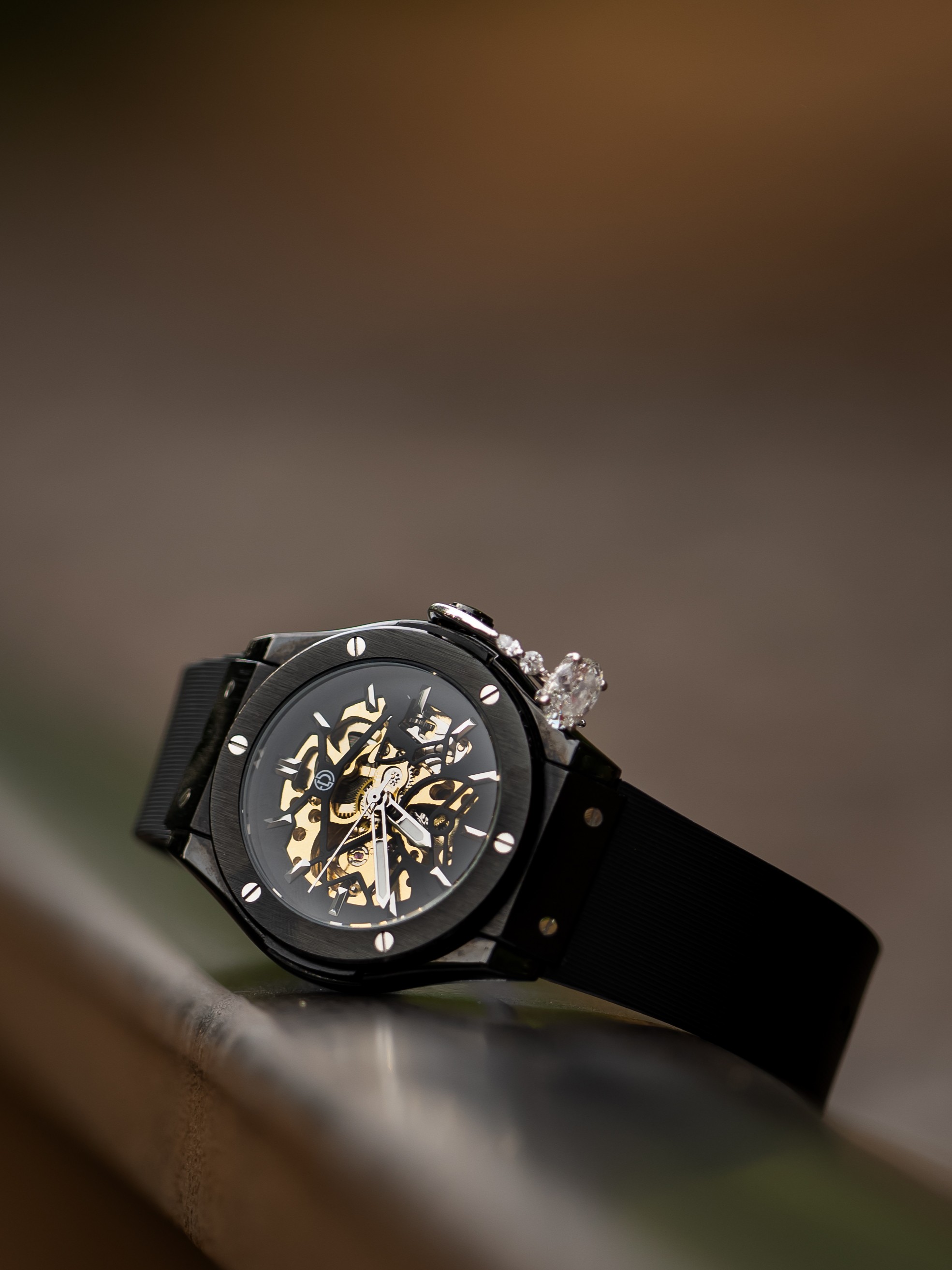 Product photography of a luxury skeleton watch