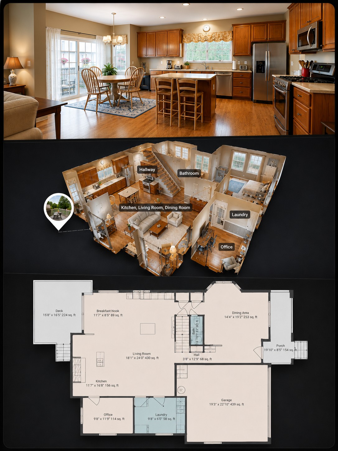 360 virtual tour and scaled floor plan of a home for a real estate listing